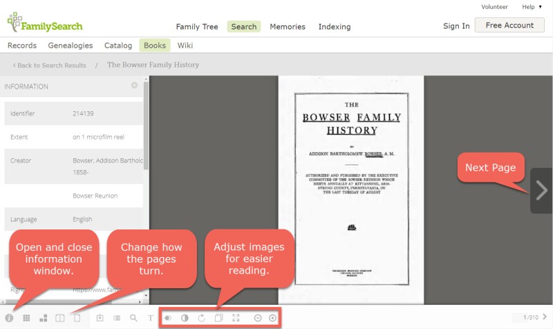FamilySearch digital library book interface.