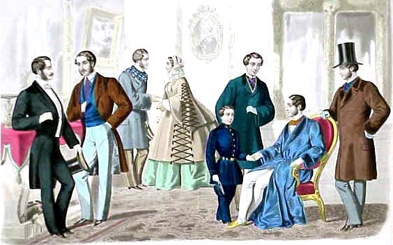 An example of men's fashions from the 1850s.