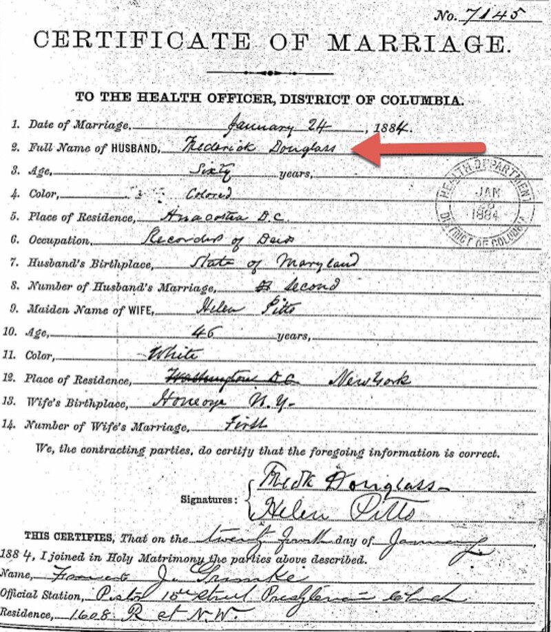 Frederick Douglass's marriage certificate.