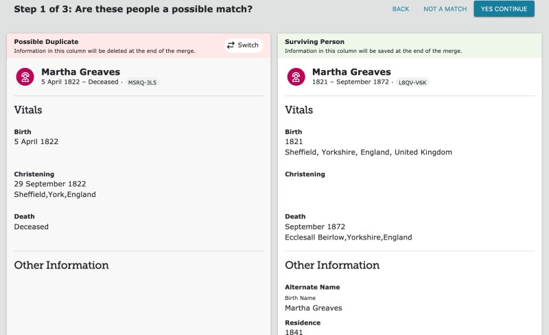 merging updates familysearch