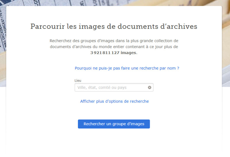 Copie d’écran de la page de recherche d’images de documents.