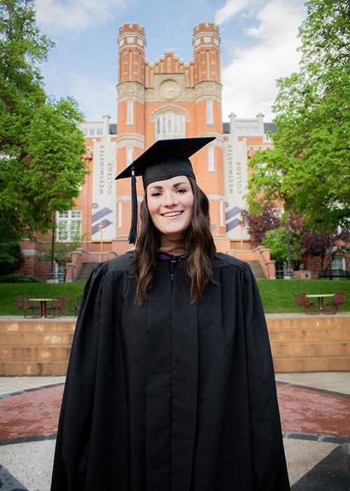 Courtney Connolly graduating from Westminster College with a master in business.